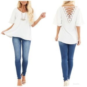 Short Sleeve Top with Back Lace Detail